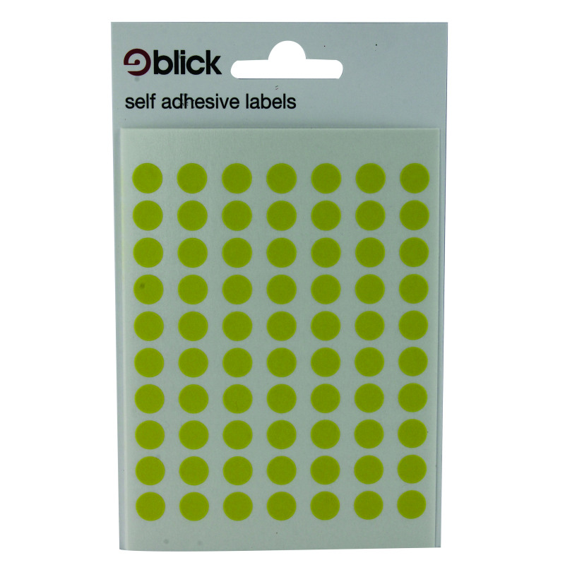 Blick+Coloured+Labels+in+Bags+Round+8mm+Dia+490+Per+Bag+Yellow+%28Pack+of+9800%29+RS003458