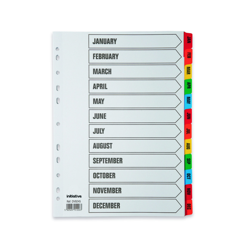 Initiative+White+Board+A4+160gsm+Divider+Jan-Dec+Coloured+Mylar+Tab