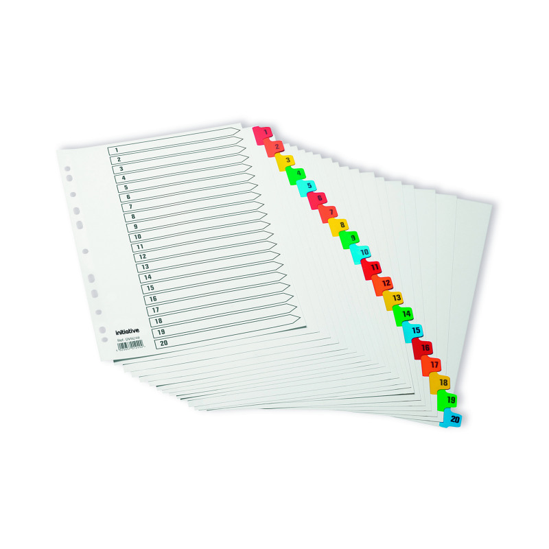 Initiative+White+Board+A4+160gsm+Divider+1-20+Coloured+Mylar+Tab