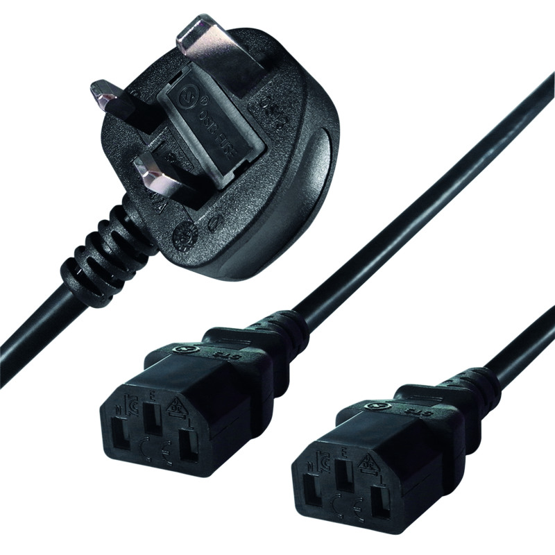 Connekt+Gear+2.5m+Mains+Splitter+Cable+Plug+to+2+C13+Sockets+27-0115B