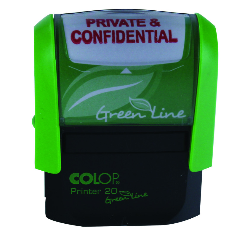 COLOP+Green+Line+Word+Stamp+PRIVATE+AND+CONFIDENTIAL+Red+P20GLPRI