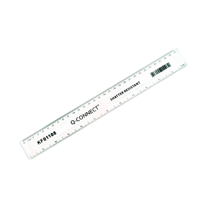 Q-Connect+Shatter+Resistant+Ruler+30cm+Clear+%28Pack+of+10%29+KF01108Q