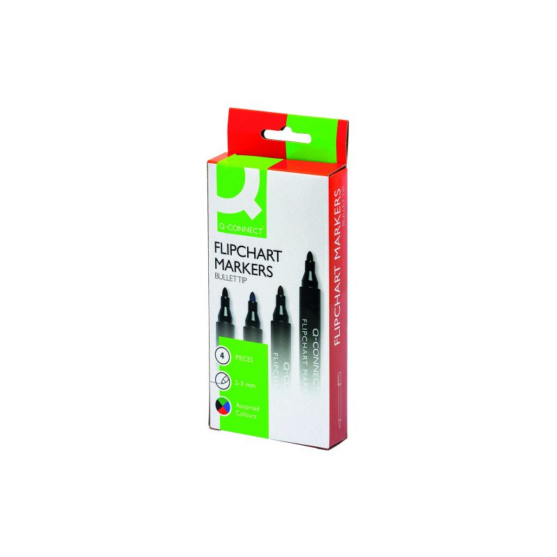 Q-Connect+Flipchart+Marker+Pen+Bullet+Tip+Assorted+%28Pack+of+4%29+KF01551