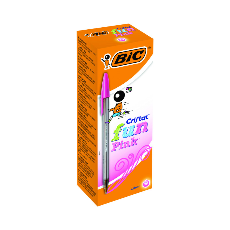 Bic+Cristal+Fun+Ballpoint+Pen+1.6mm+Line+Width+Pink+%28Pack+of+20%29+929056