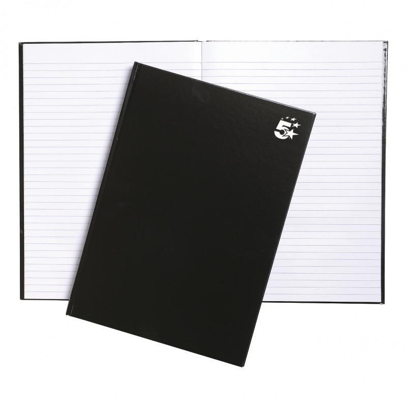 5+Star+Office+Notebook+Casebound+75gsm+Ruled+160pp+A4+Black+%28Pack+of+5%29
