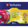 Verbatim DVD+RW 4x 4.7GB Non-Printable Colours Slim Case (Pack of 5) 43297