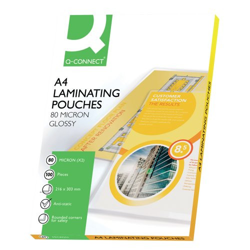 KF04114 Q-Connect A4 Laminating Pouch 80 Micron, The Office Box
