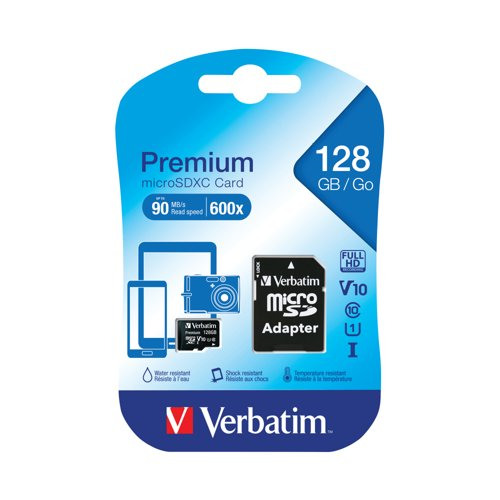 Vm Memory Card VM44085 Verbatim Premium SDXC Micro Card 128GB with, Officemate