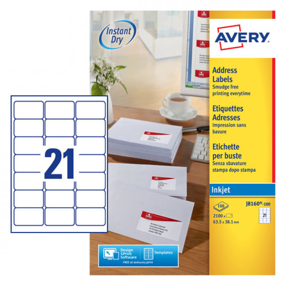 Office Supplies Avery Inkjet Address Labels 21 Sheet