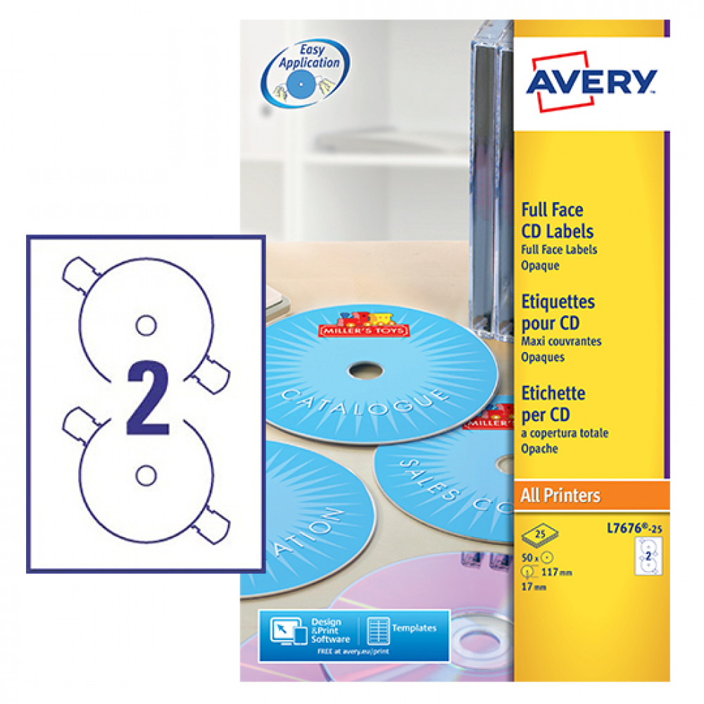 Office Supplies - AVERY 2P/S IJET CD LBLS BLK/WH BX25