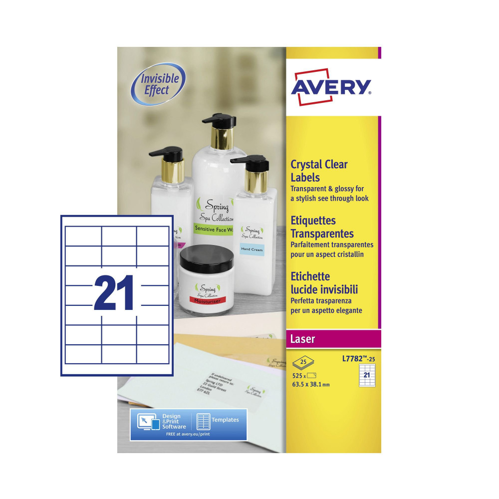 AVERY LABEL 21/SHT CRYST CLEAR L7782-25