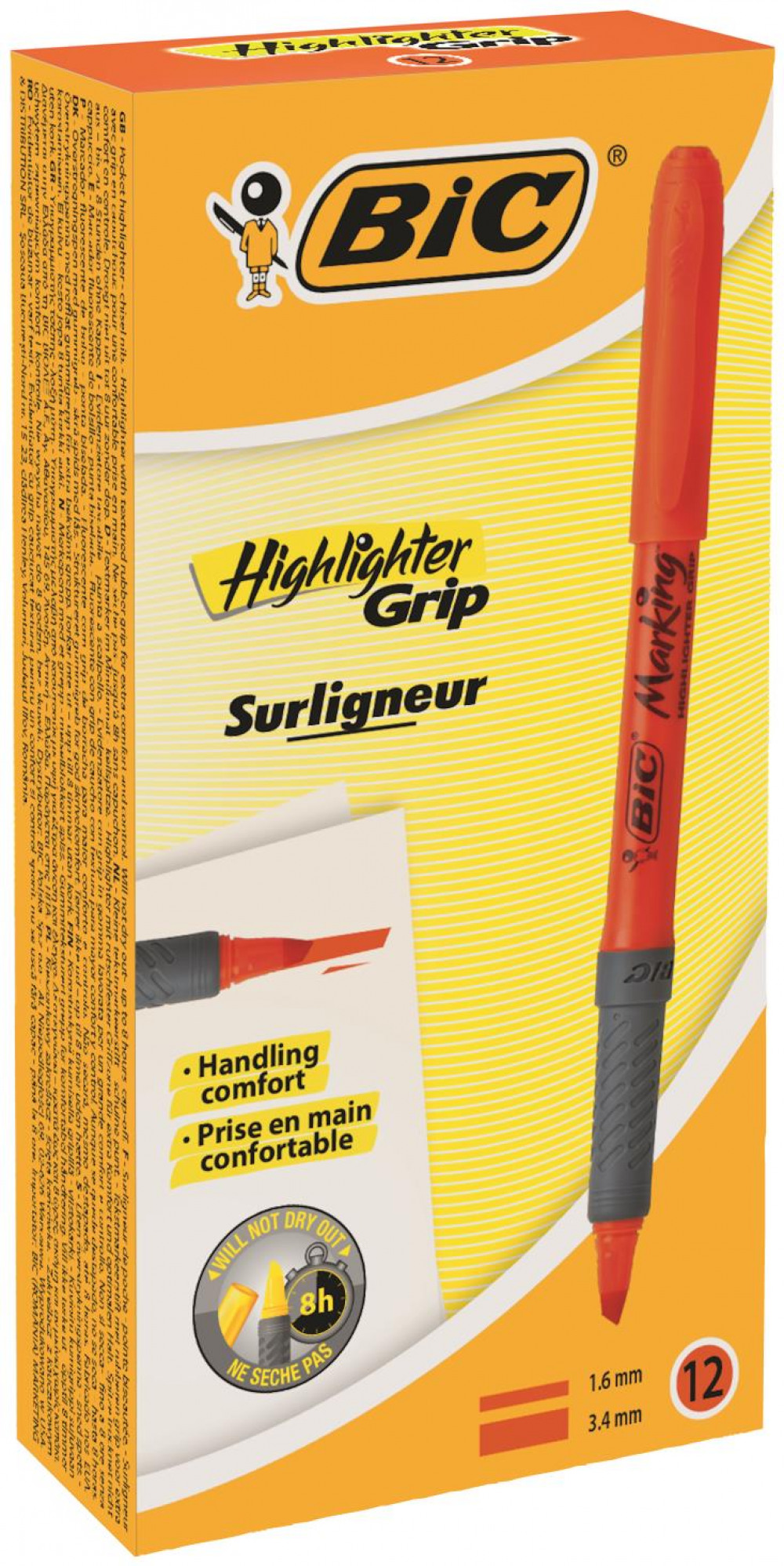 BIC HIGHLIGHTER GRIP ORANGE PK12