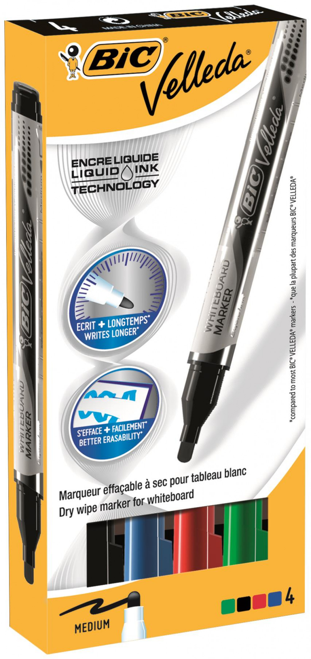 BIC VELLEDA MARKER LIQ INK TNK ASTD PK4