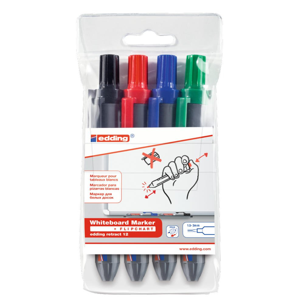 EDDING 12 RETRACTABLE WB MRKR ASST PK4
