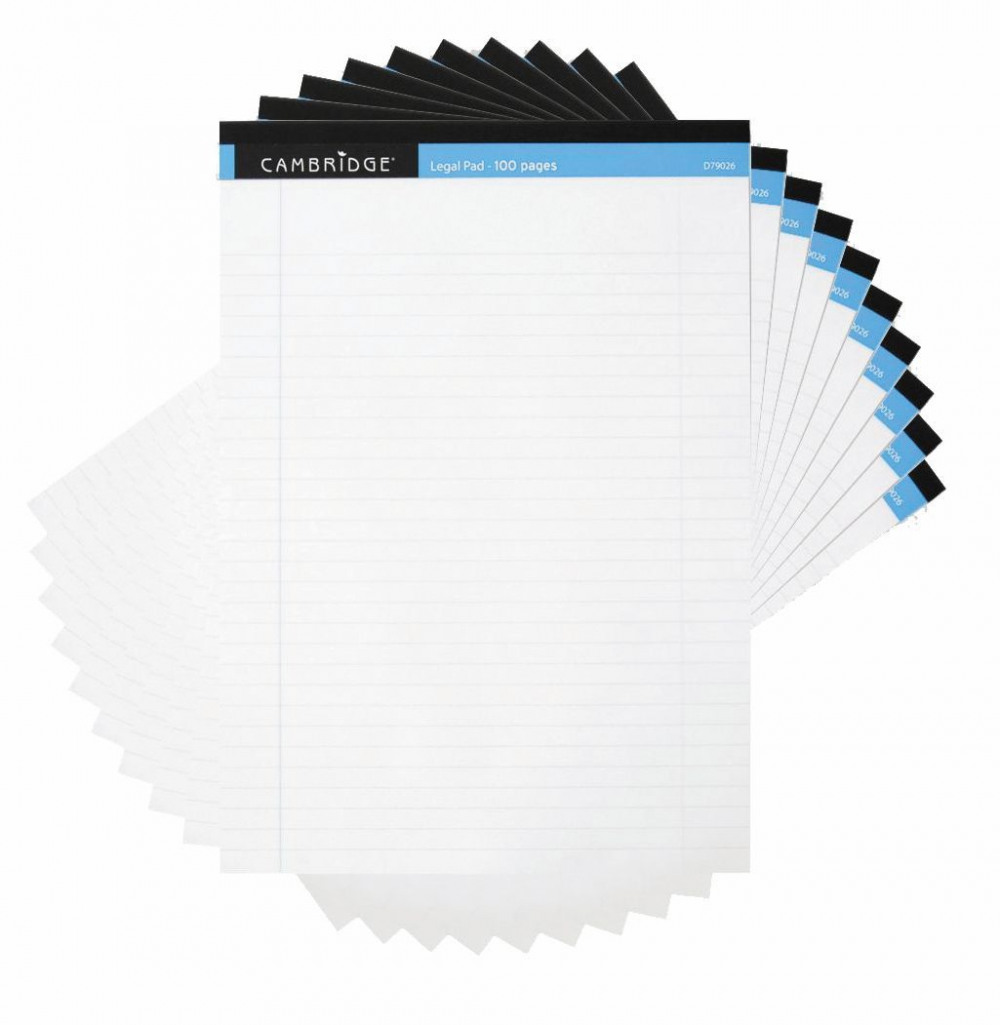 Cambridge Legal Pad Perforated Tear-off Feint Ruled Margin 100pp A4 10