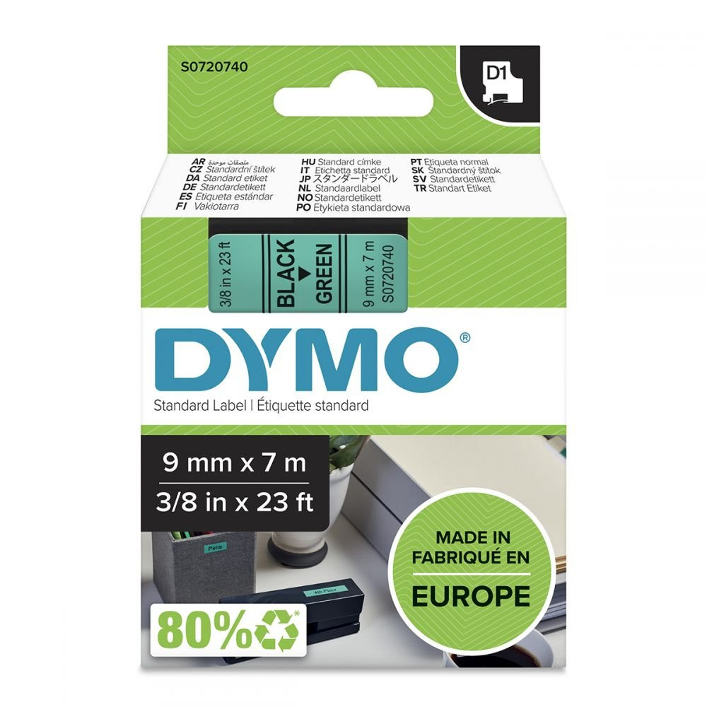 DYMO 40919 D1 9MM X 7M BLACK ON GREEN TA
