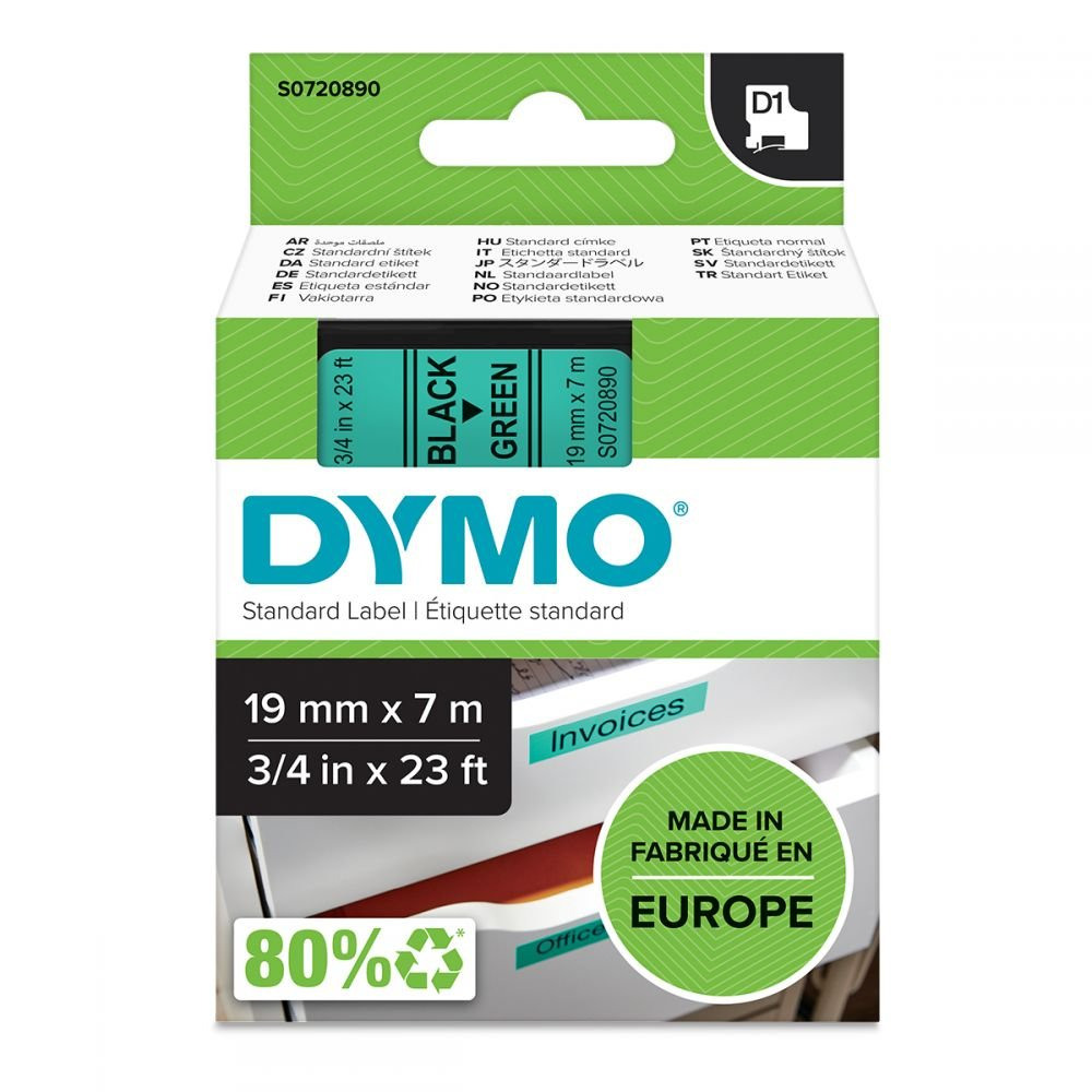 DYMO 45809 19MM X 7M BLACK ON GREEN TAPE