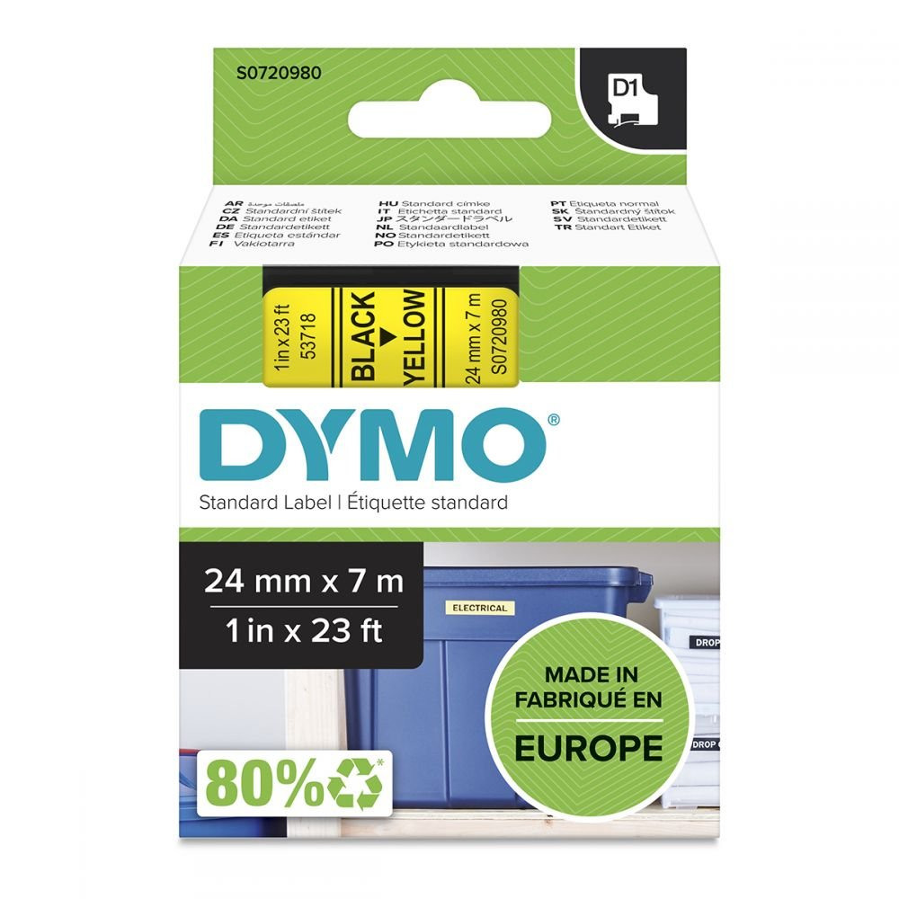 DYMO 53718 24MM X 7M BLACK ON YELLOW TAP