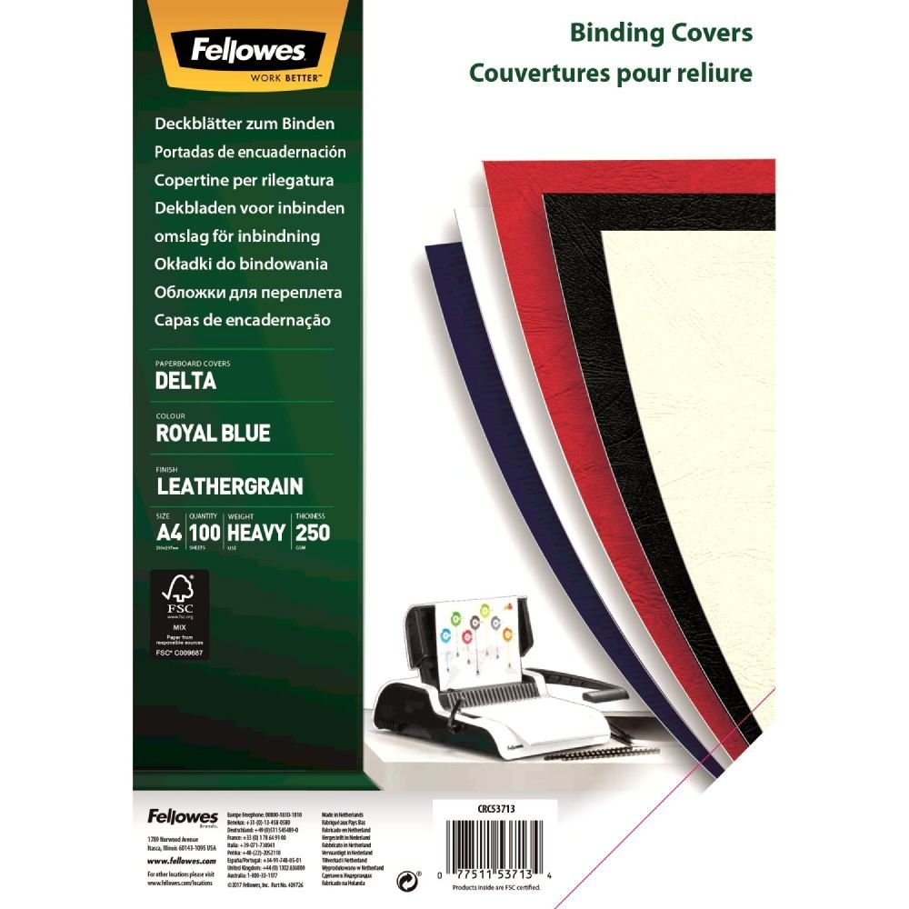 FELLOWES BINDCOVERS R/BLU LTHRGRAINPK100