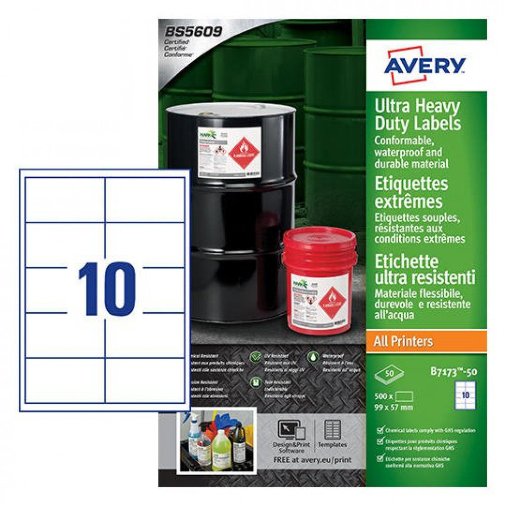 AVERY B7173-50 ULTRA RESISTANT LABELS 50