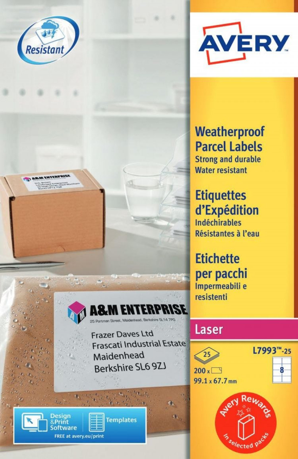 AVERY L7993-25 WATERPROOF LABELS 25 SHEE