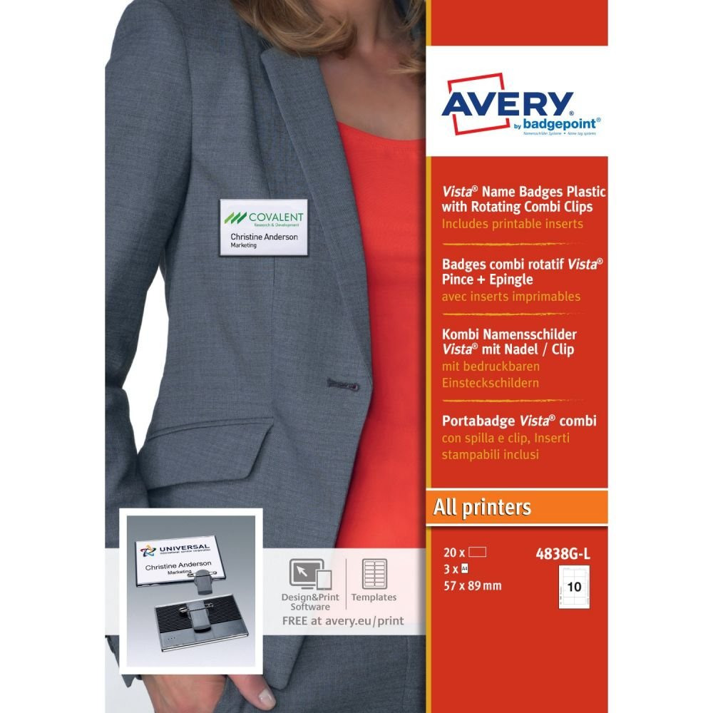AVERY 4838G-L VISTA NAME BADGES - PLASTI