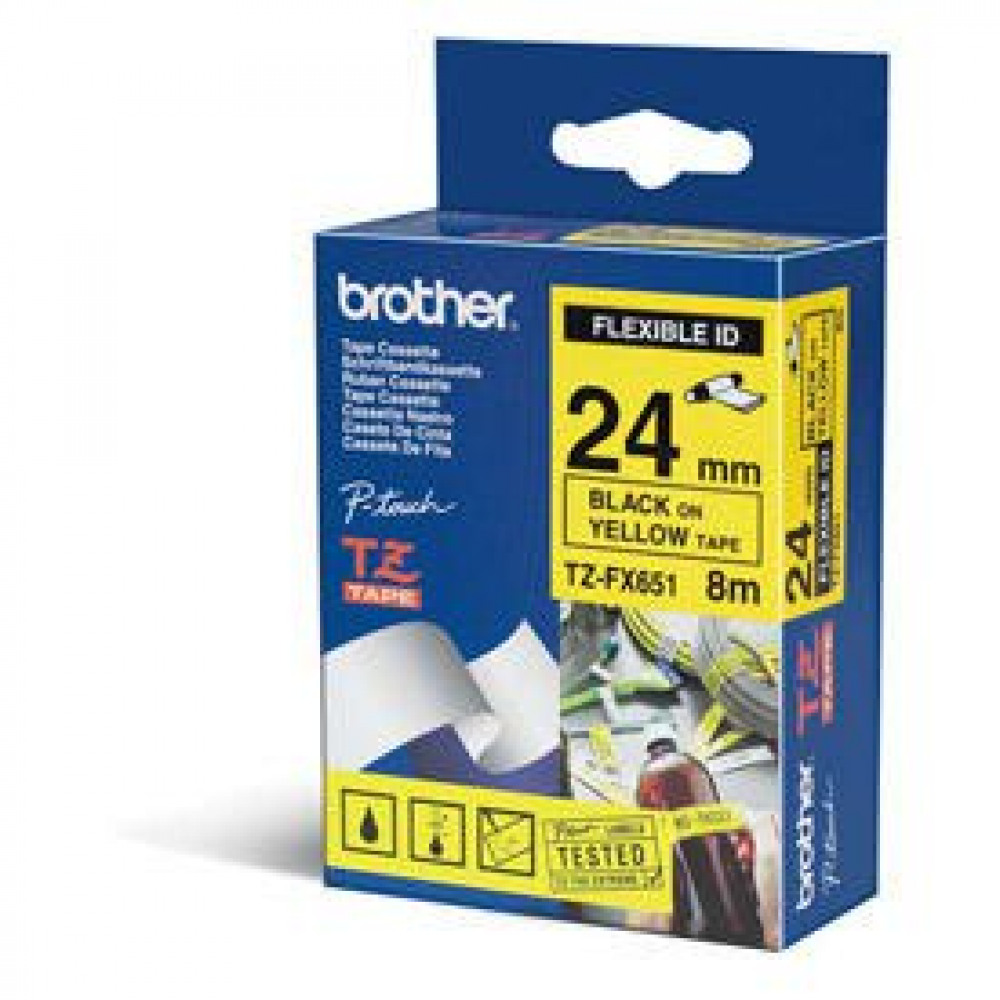 BROTHER TZEFX651 BLACK ON YELLOW 8M X 24