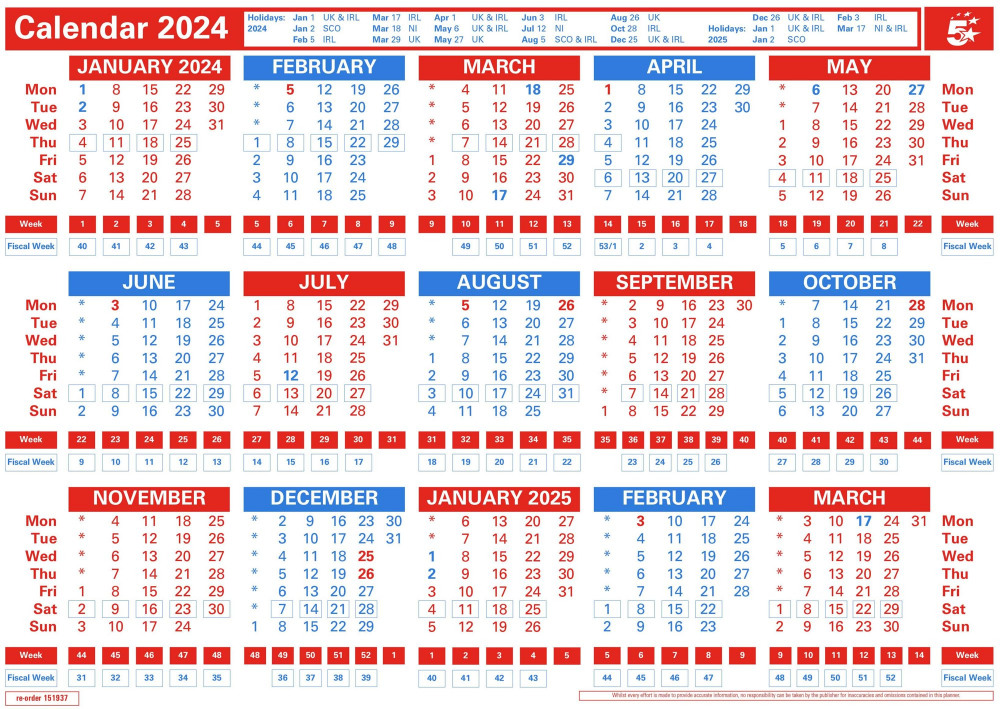 ePower 5 STAR 2024 A4 WALL/DESK CALENDAR