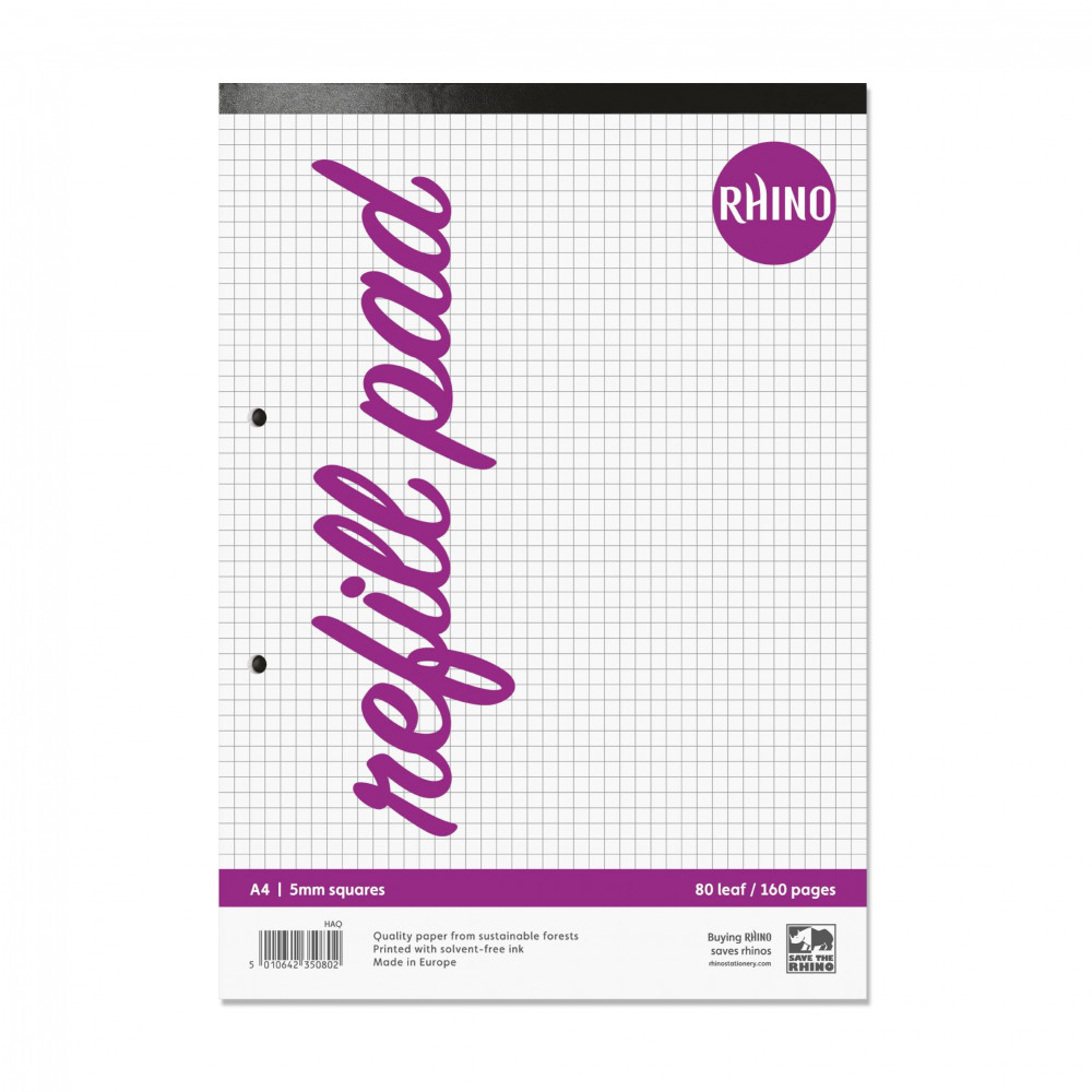 RHINO MEMO PAD A4 160P 5MM SQUARE PK6