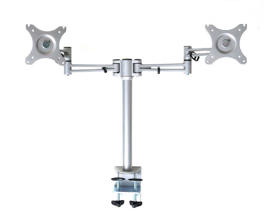 TWIN POLE MOUNTED MONITOR ARM SILVER