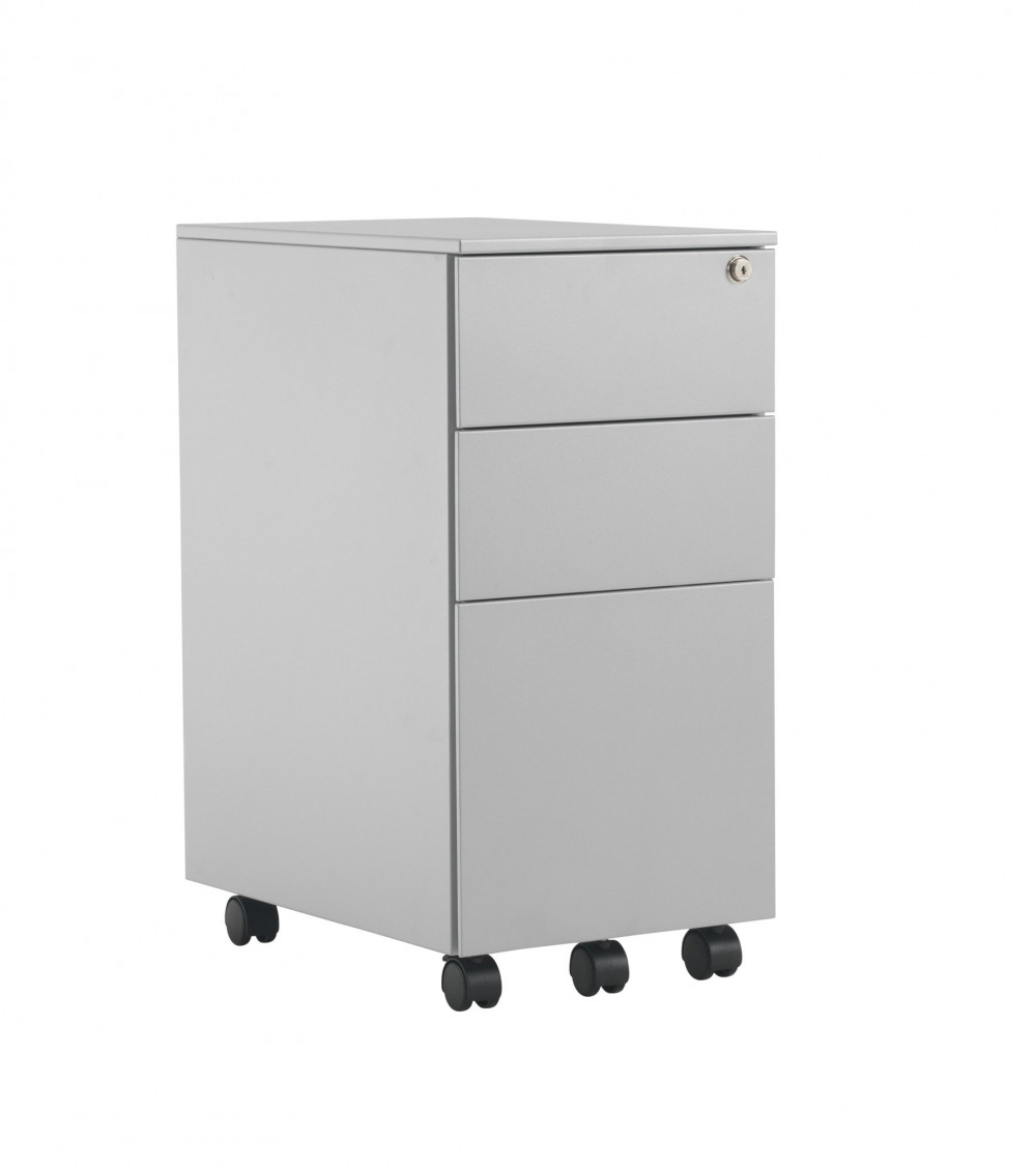PEDESTAL SLIMLINE 3 DRAWER STEEL SILVER