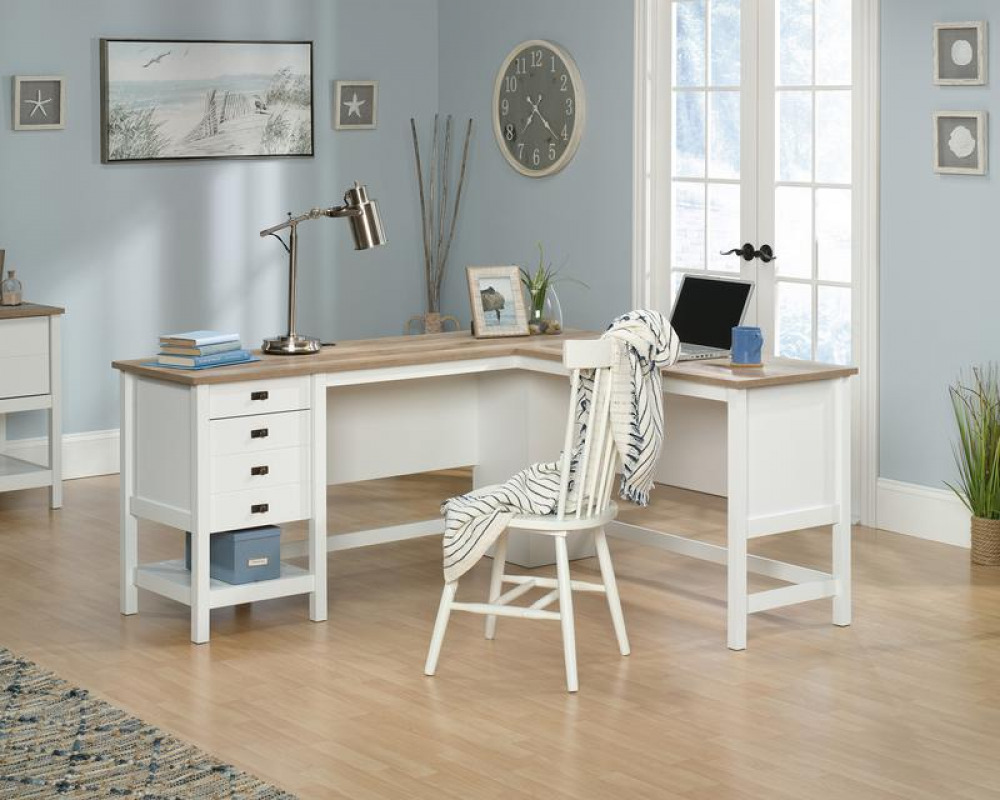 SHAKER L-SHAPED DESK WHITE/OAK TOP