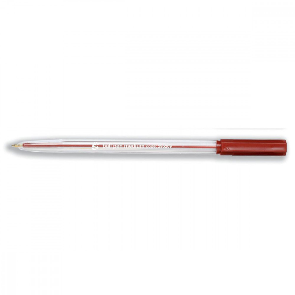 BALL PEN CLR BARREL MED RED PK50
