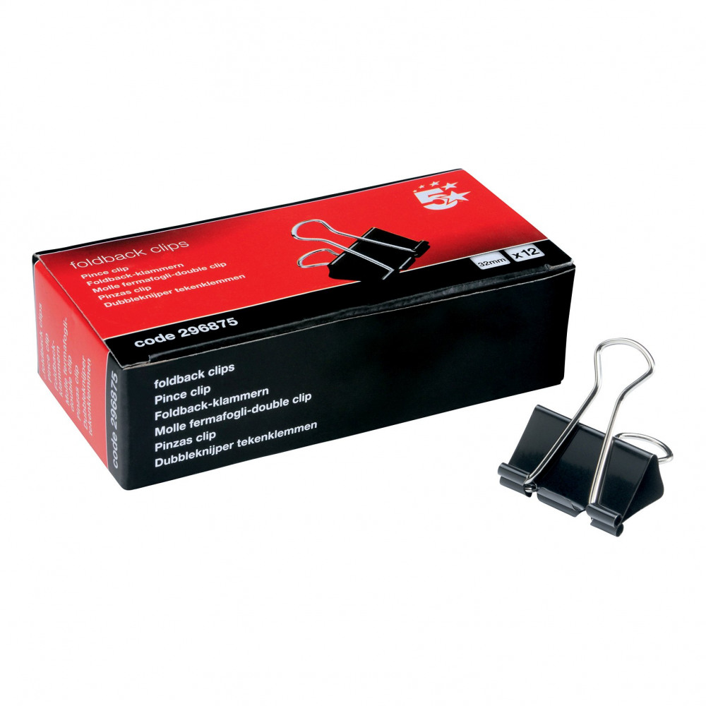 FOLDBACK CLIPS 32MM BLACK PK12