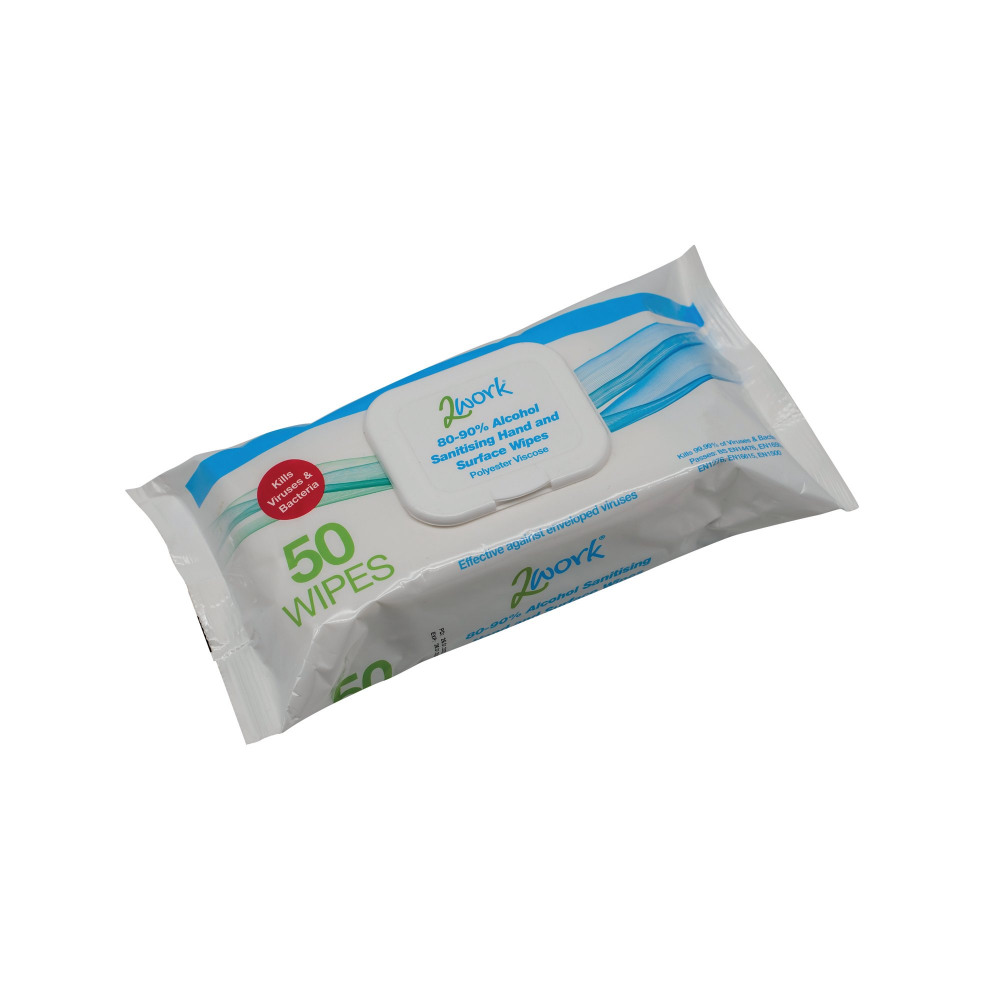 2WORK ANTL ALCOHOL HAND WIPES PK50