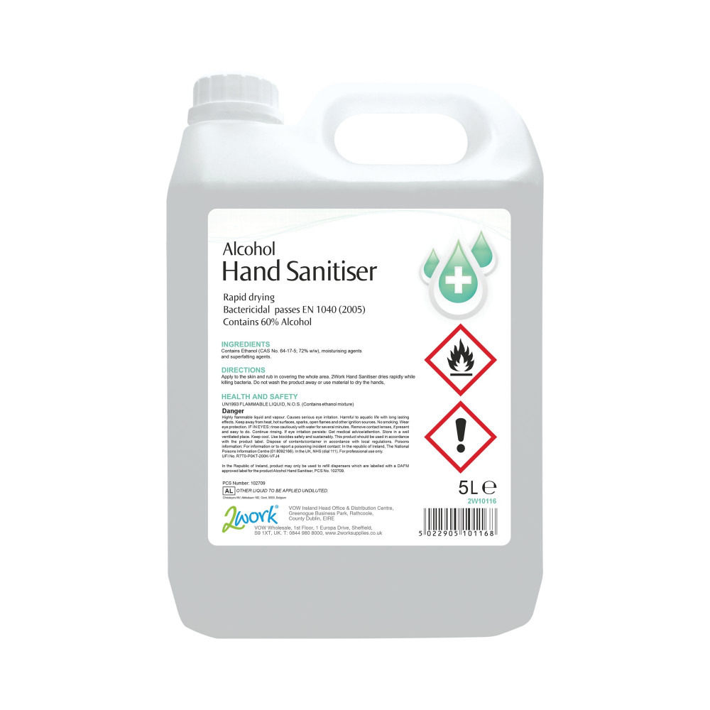 2WORK ALCOHOL HAND SANITISER 5L PK2
