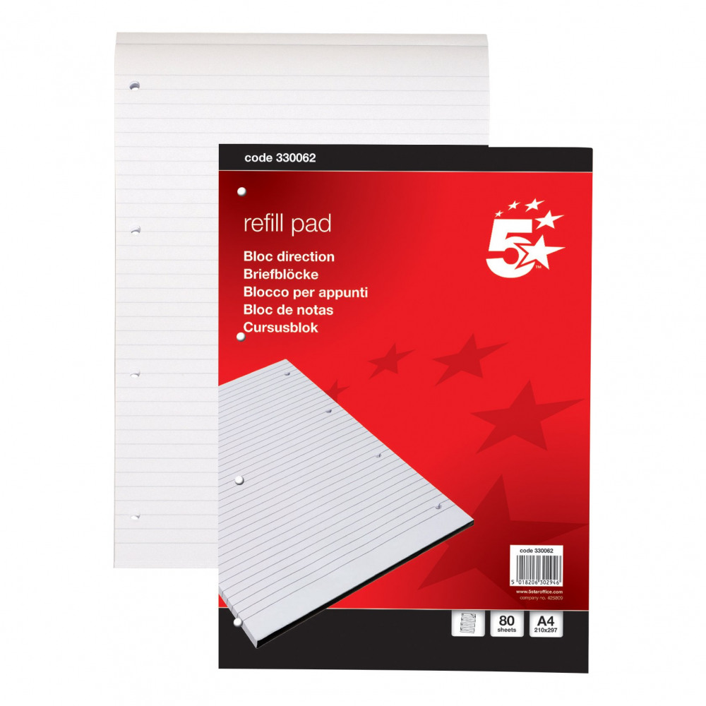 REFILL PAD 4 HOLE A4 RED PK10