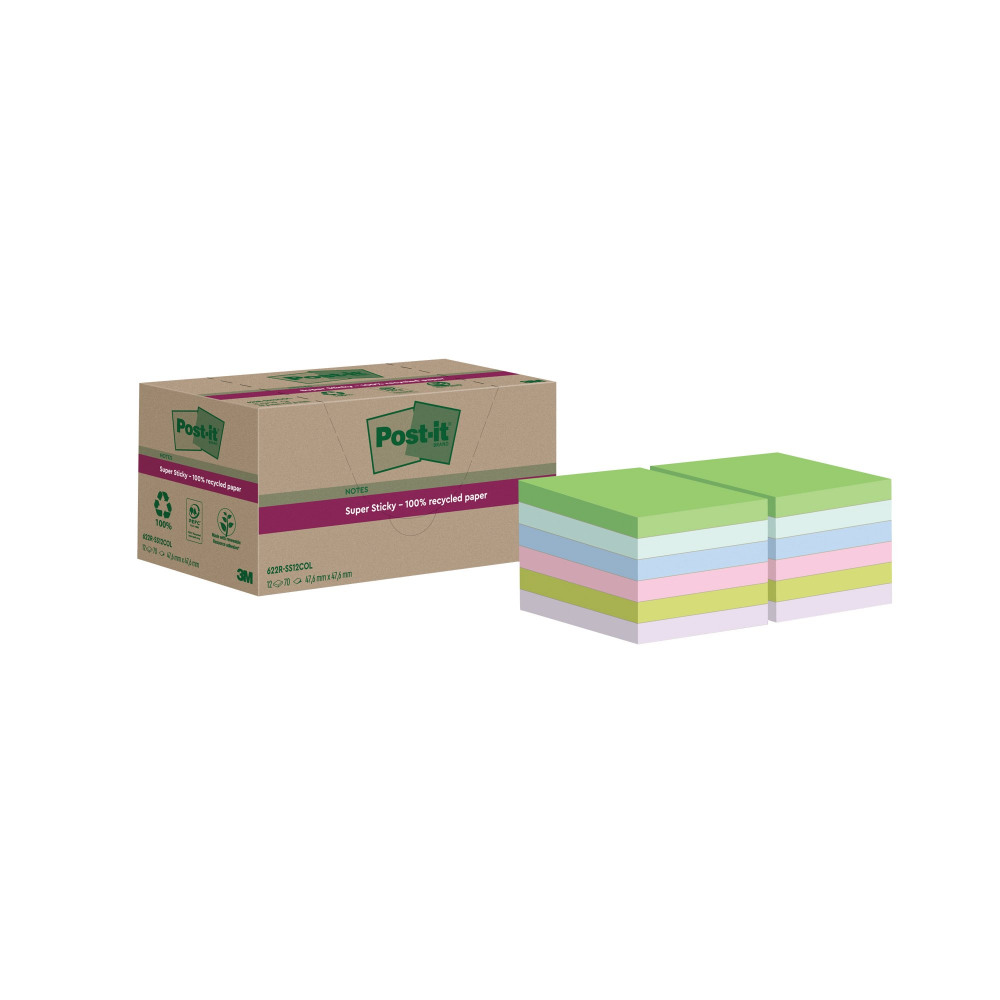 POST-IT S/S RECY 47.6X47.6 AST PK12