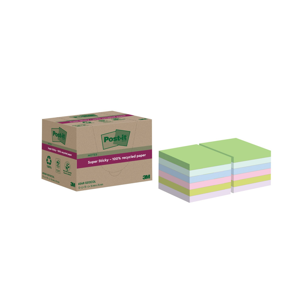 POST-IT S/S RECYCLE 76X76 ASST PK12