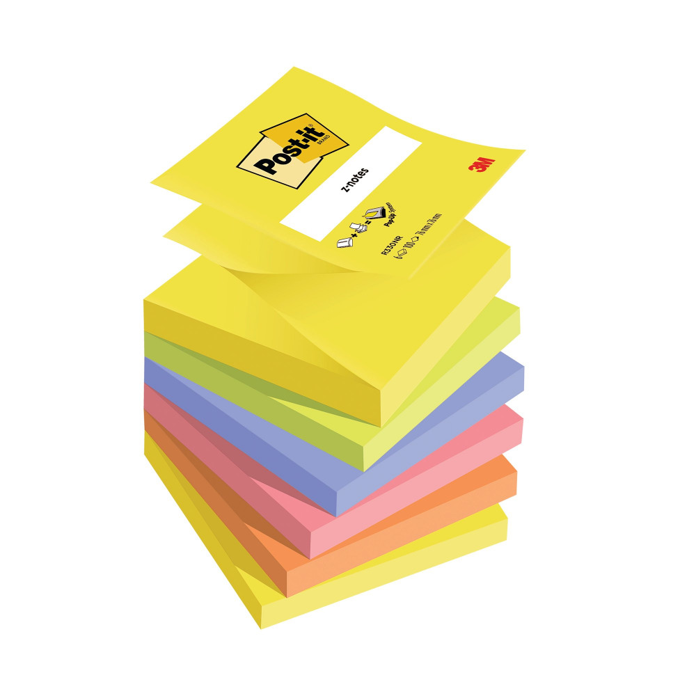 POST-IT Z-NOTES 100S AST NEON PK6