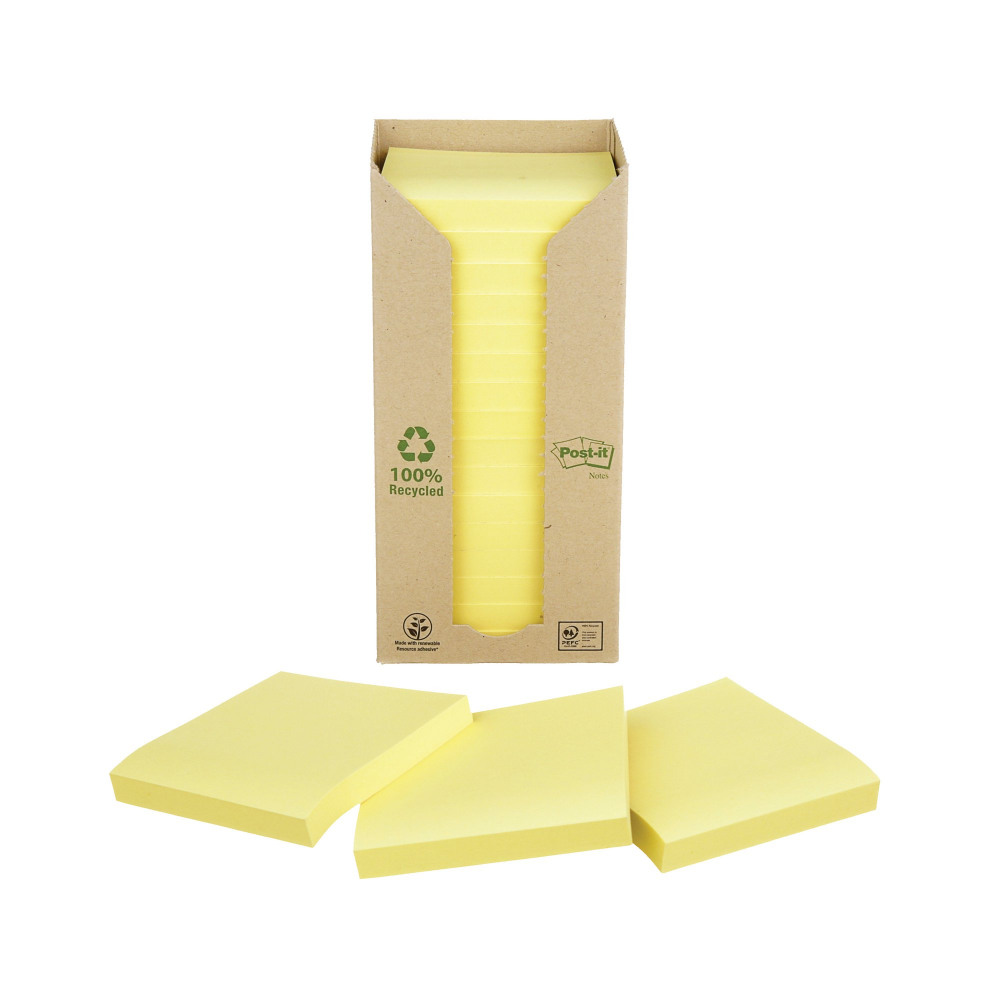 POSTIT RECYC PAD 76X76 YLW 654 PK16