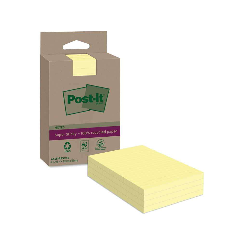 POST-IT SS RECY NOTES 102X152 YLW P4
