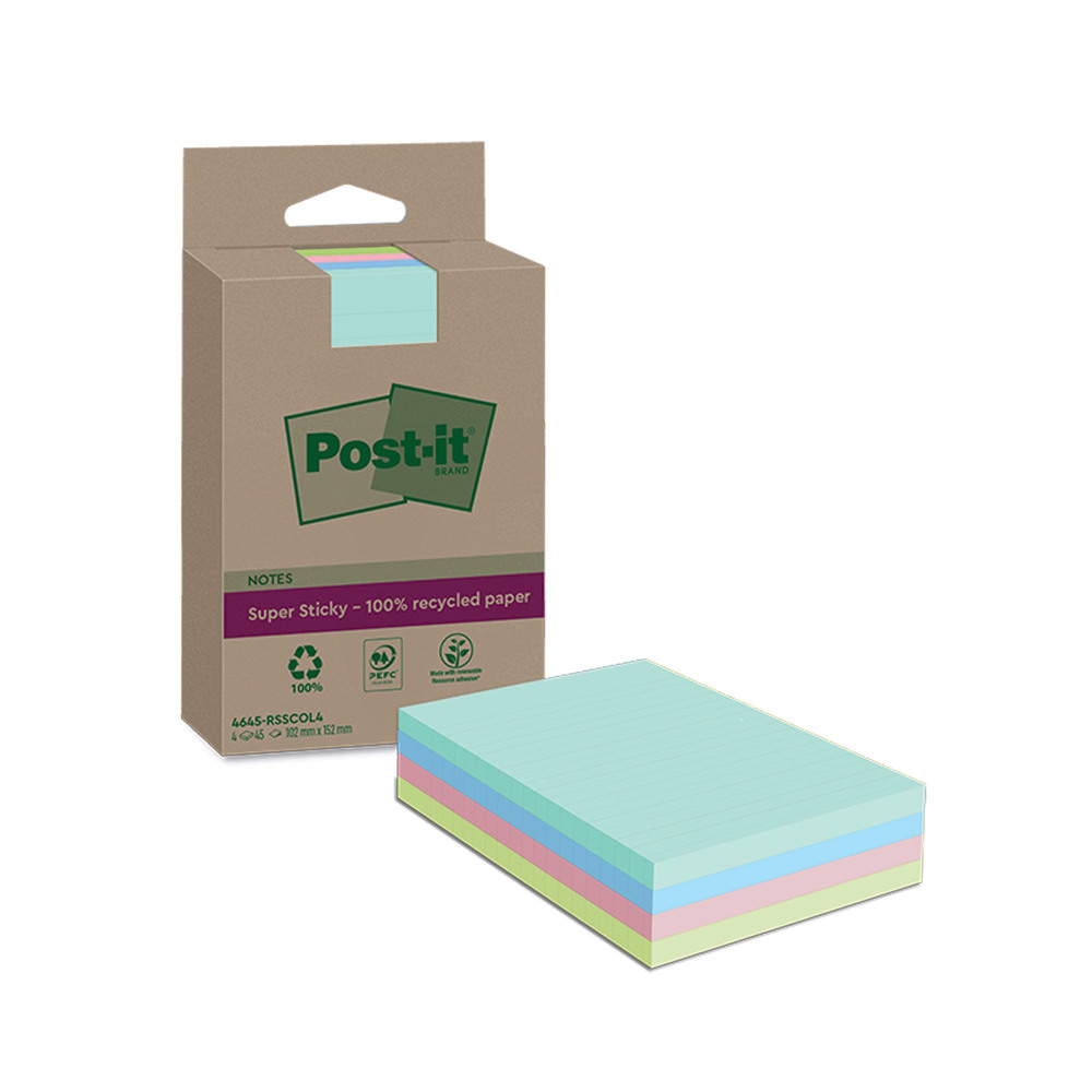 POST-IT SS RECY NOTES 102X152 AST P4