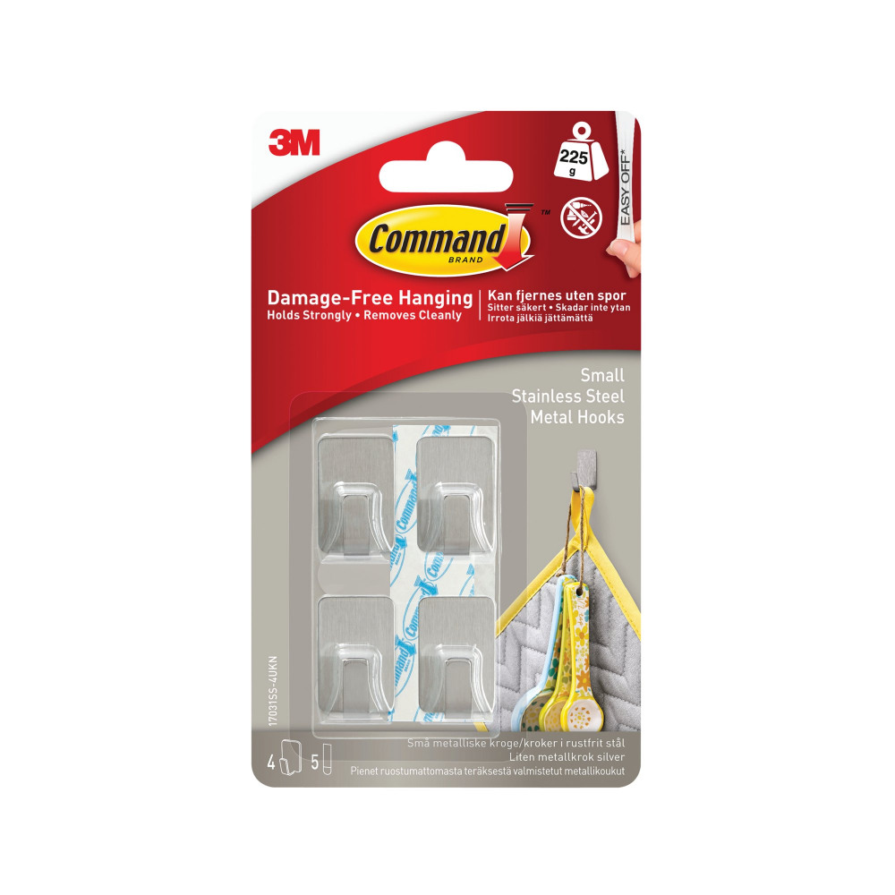 COMMAND SMALL STEEL METAL HOOK PK4