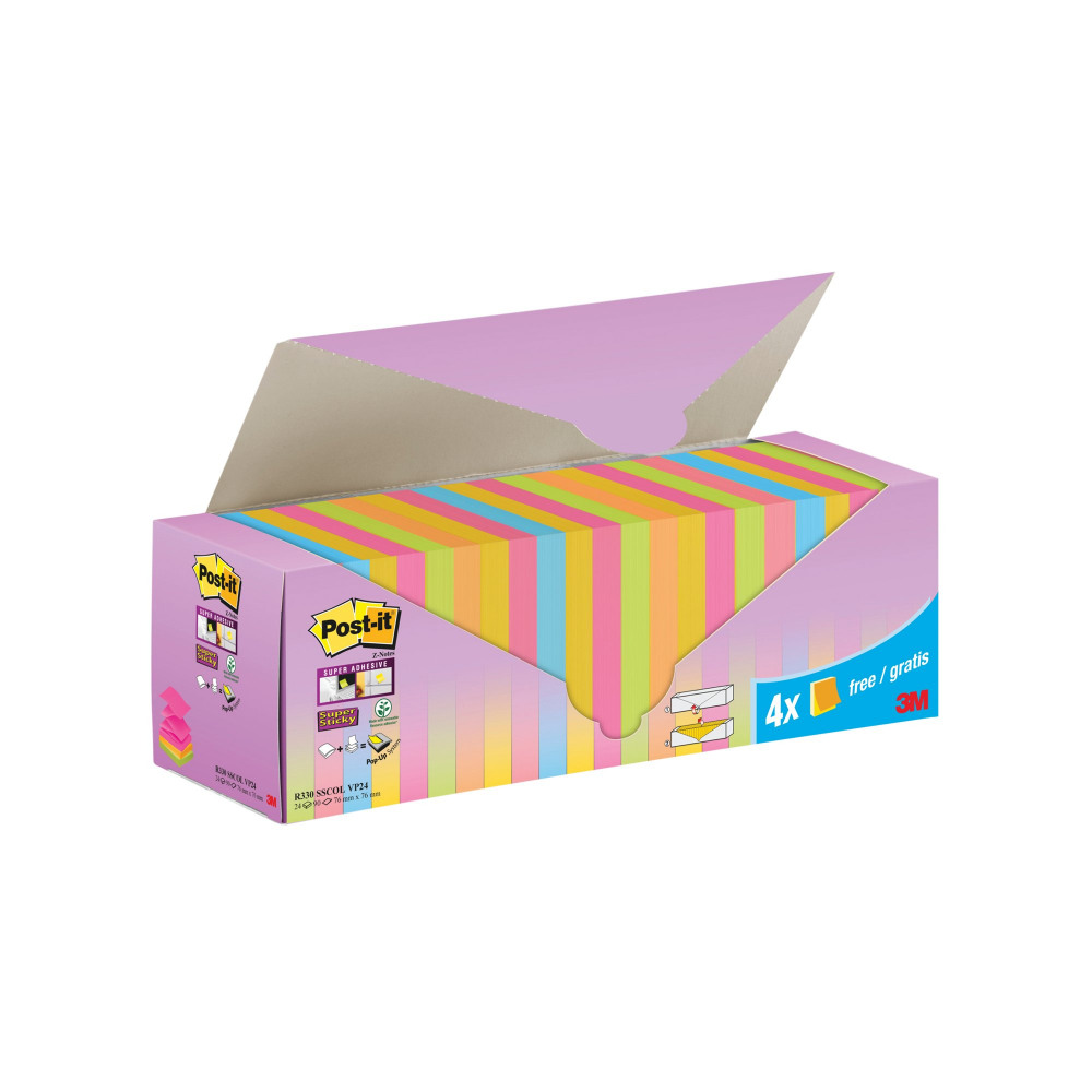 POST-IT STKY Z-NOTE COLR 76X76MM P24
