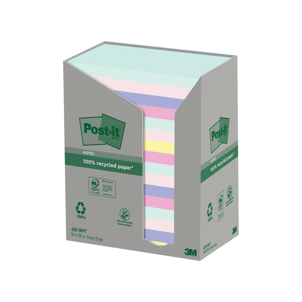 POST-IT RECYC ASS 76X127MM X100 PK16