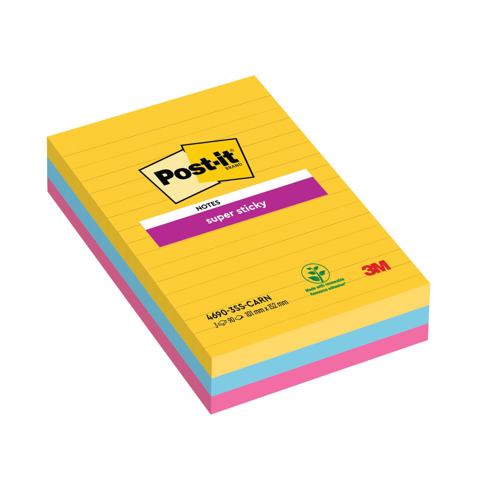 POST-IT S/S LINED NOTES CARNIVAL PK3