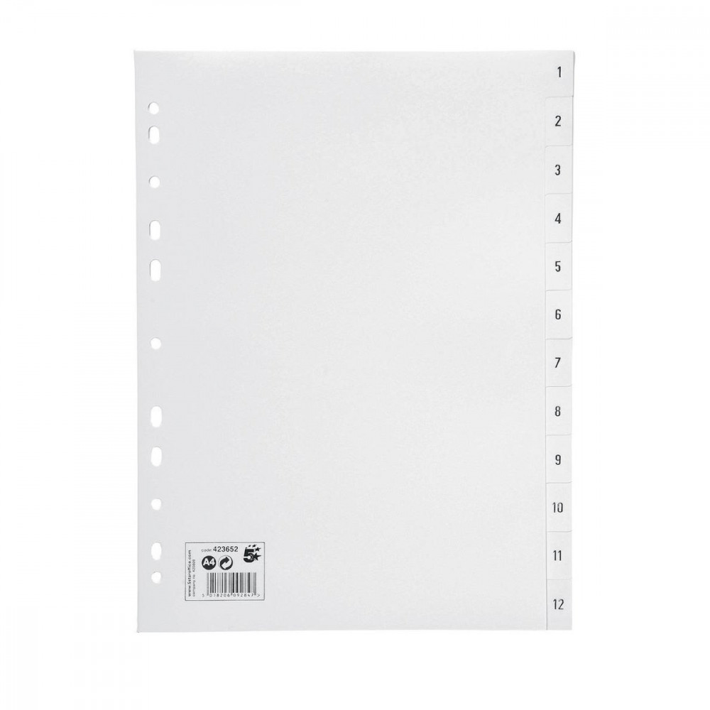 INDEX 1-12 MULTIPUNCHED 130MI A4 WHT