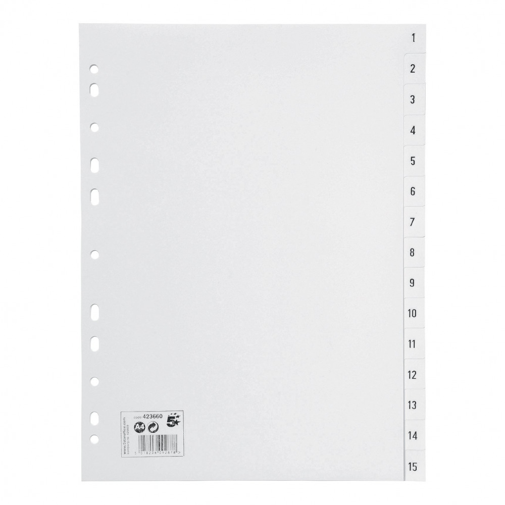 INDEX 1-15 MULTIPUNCHED 120MI A4 WHT