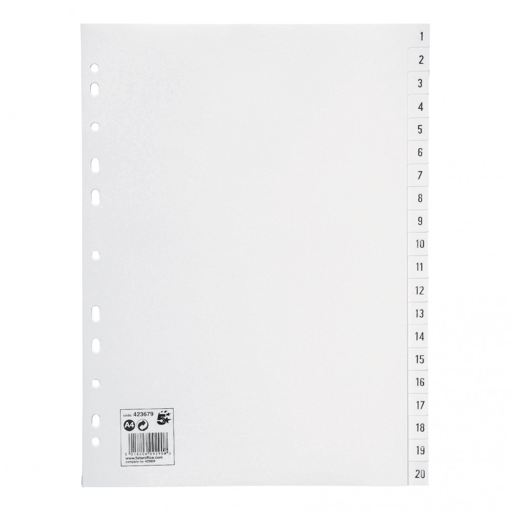 INDEX 1-20 MULTIPUNCHED 130MI A4 WHT